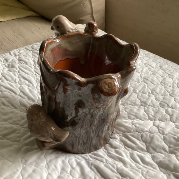 VINTAGE POTTERY TREE TRUNK & BIRDS PLANTER - Picture 6 of 15